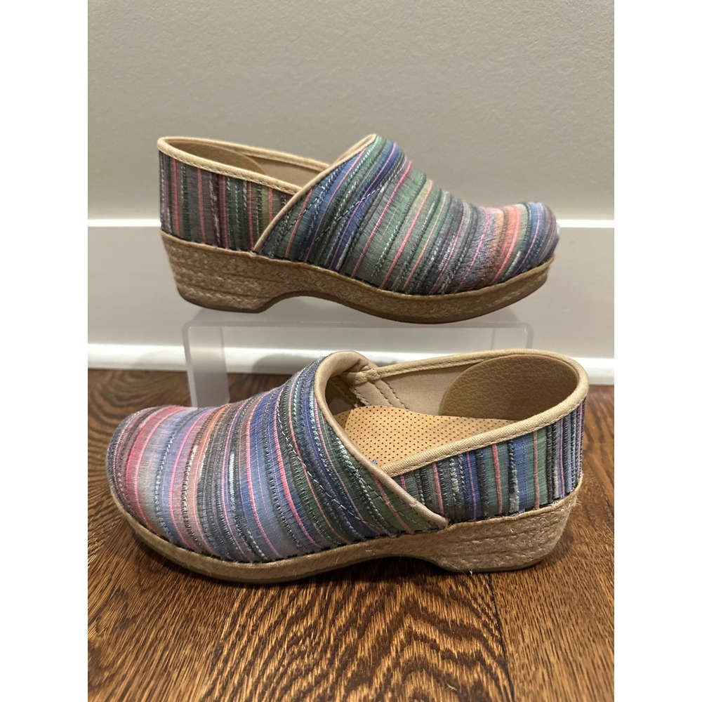 !! SOLD !! Dansko Pro Clog Womens Jute Rainbow Stripe Artisan US‎ 7.5-8 EU 38